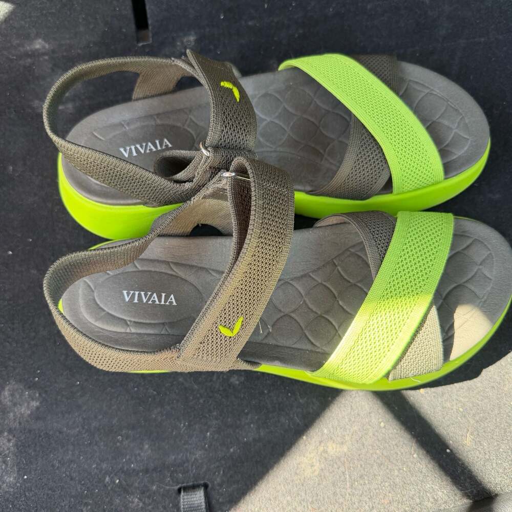 VIVAIA Women's Platform Sandals Olive Green & Neon Yellow Size 39 EU Size 8.5 US - Picture 3 of 7